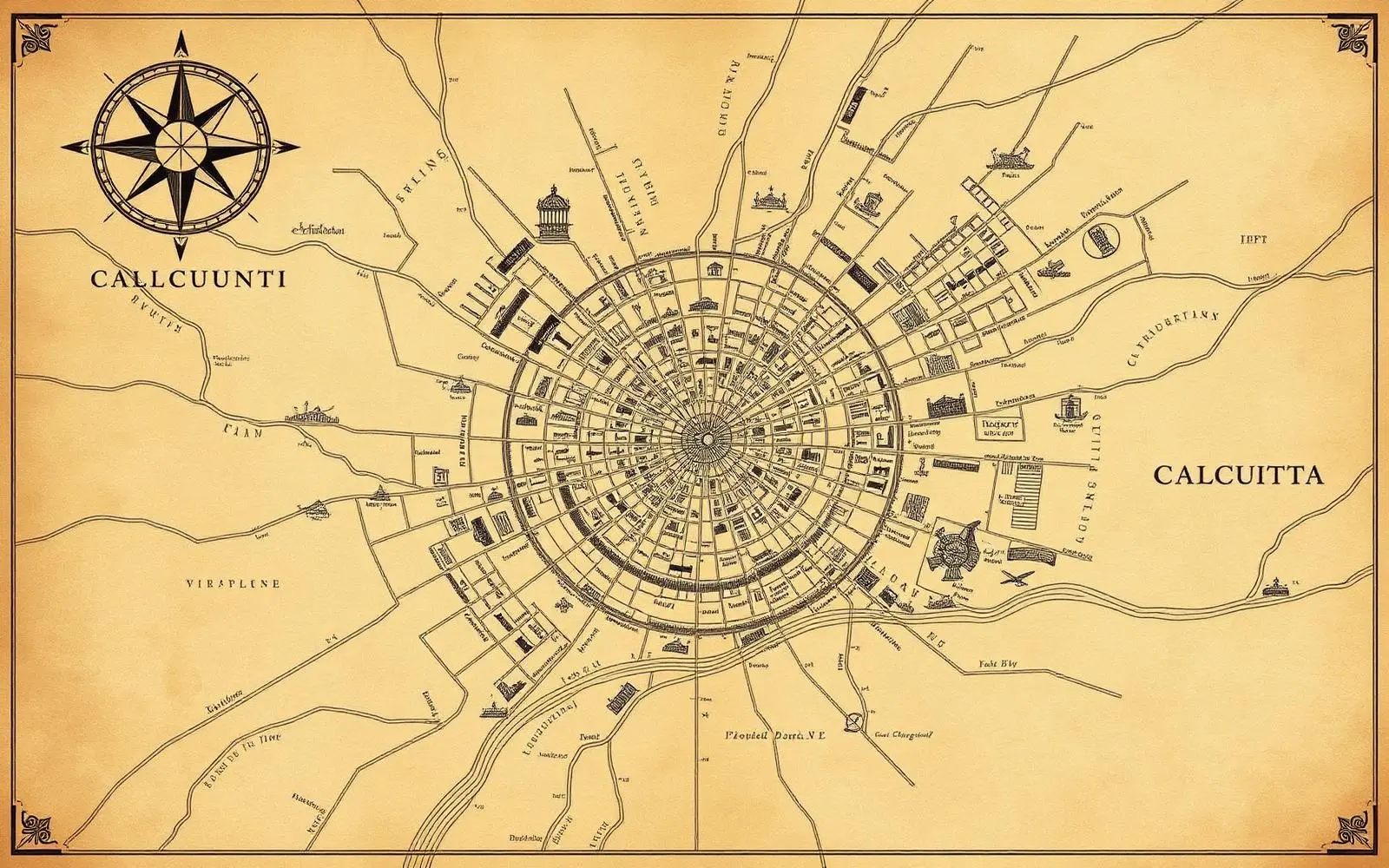 Kolkata Heritage Pinned Map Print Illustration